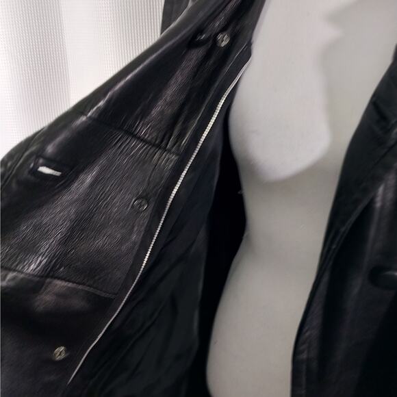 STUNNING SOFT & SUPPLE FINE GENUINE LEATHER BLACK SWING COAT, JACKET! SZ XL - Picture 7 of 13